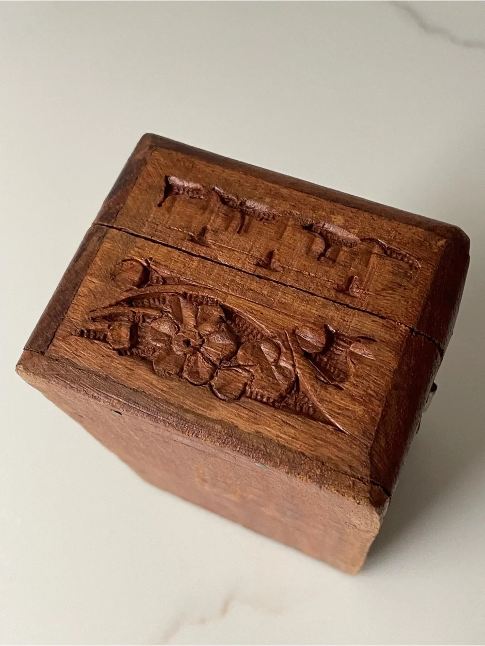 Vintage Hand-Carved Decorative Floral Wooden Trinket Box